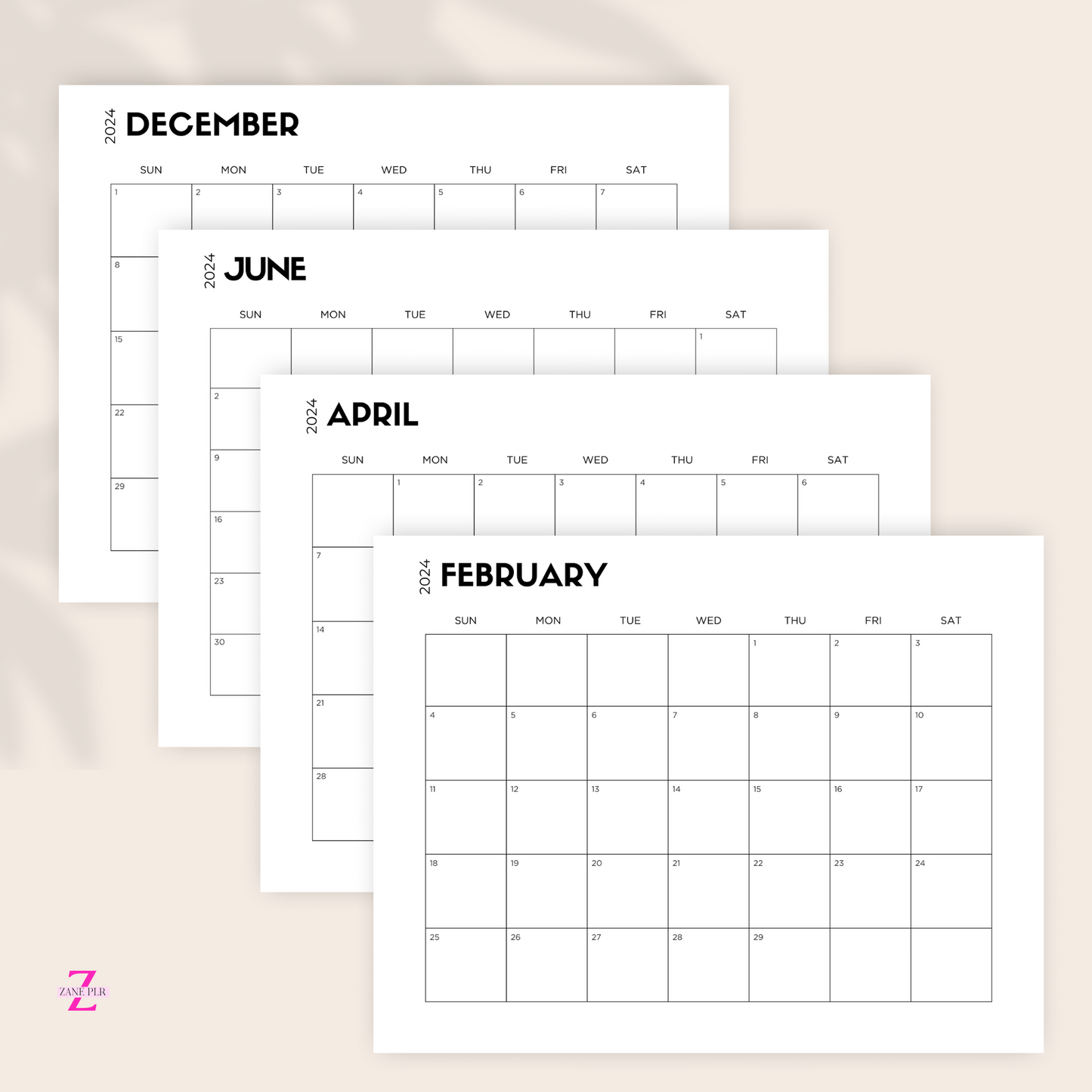 PLR 2024 Calendar Minimalistic