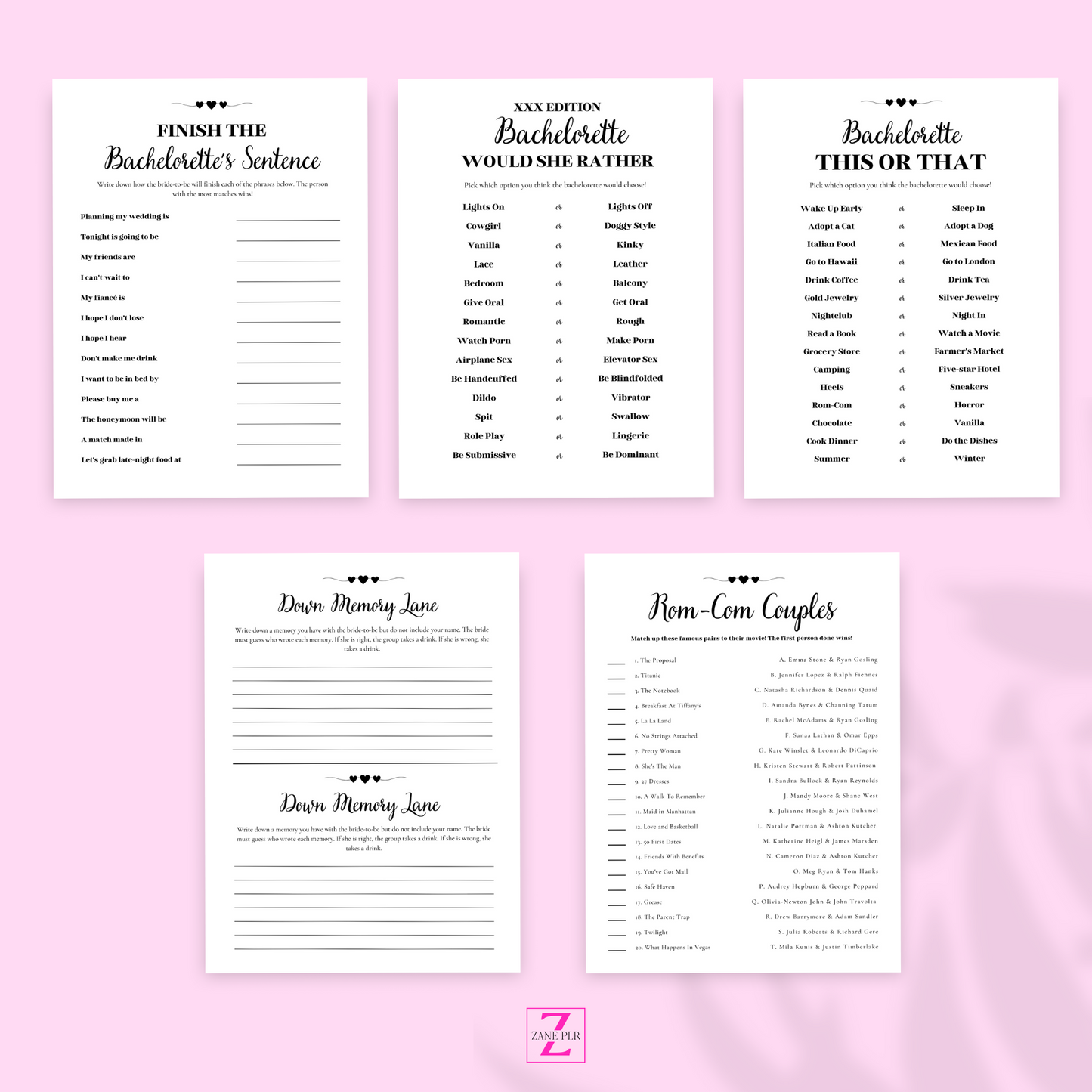 PLR Bachelorette Party Games