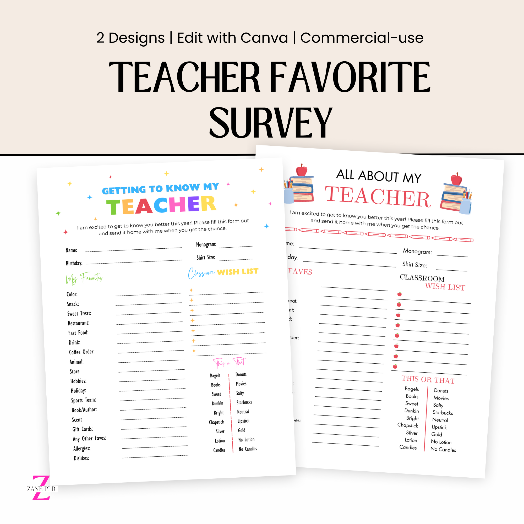 PLR Teacher's Favorite Survey – zaneplr