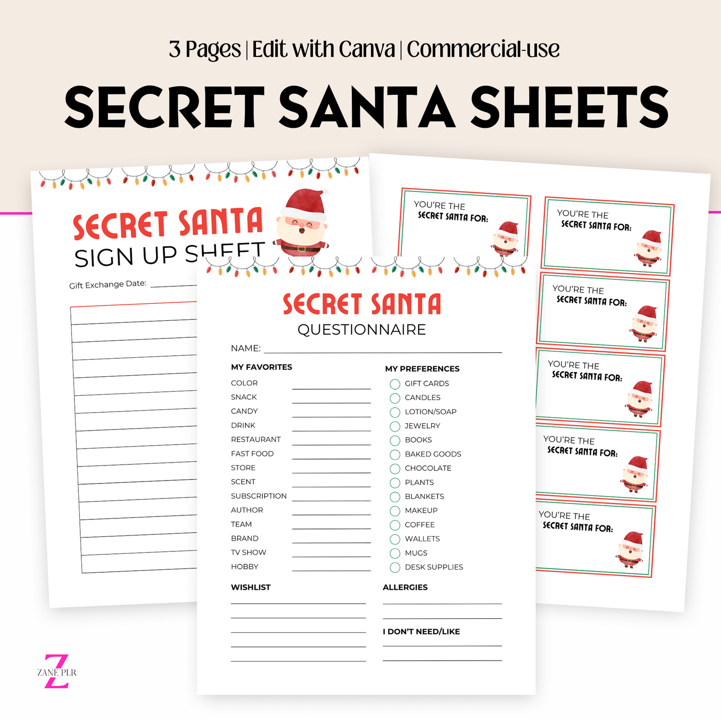 PLR Secret Santa Sheets