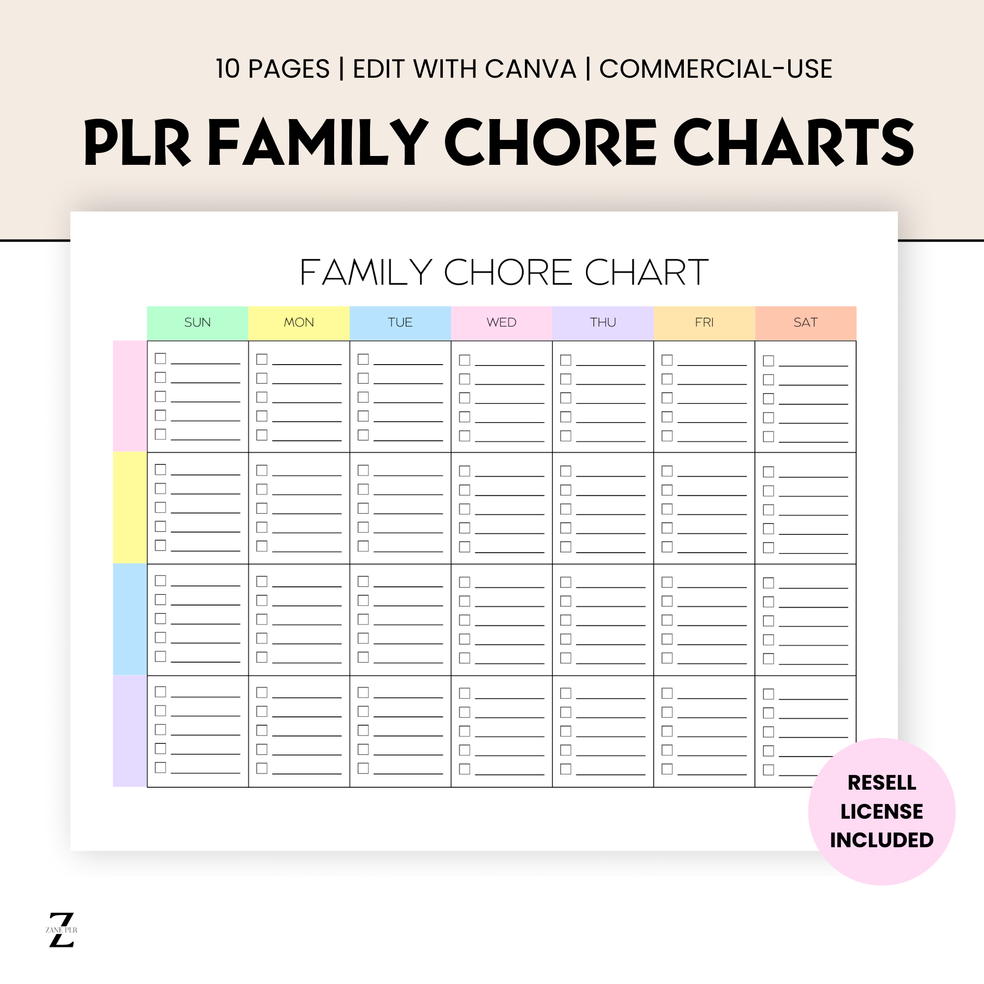 PLR Family Chore Charts – zaneplr