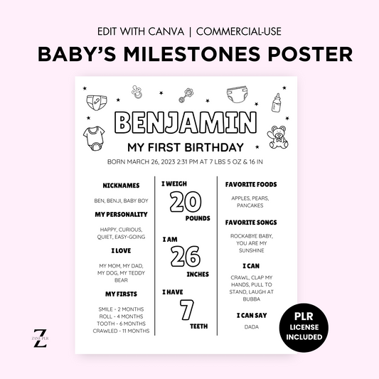 plr baby's milestones poster