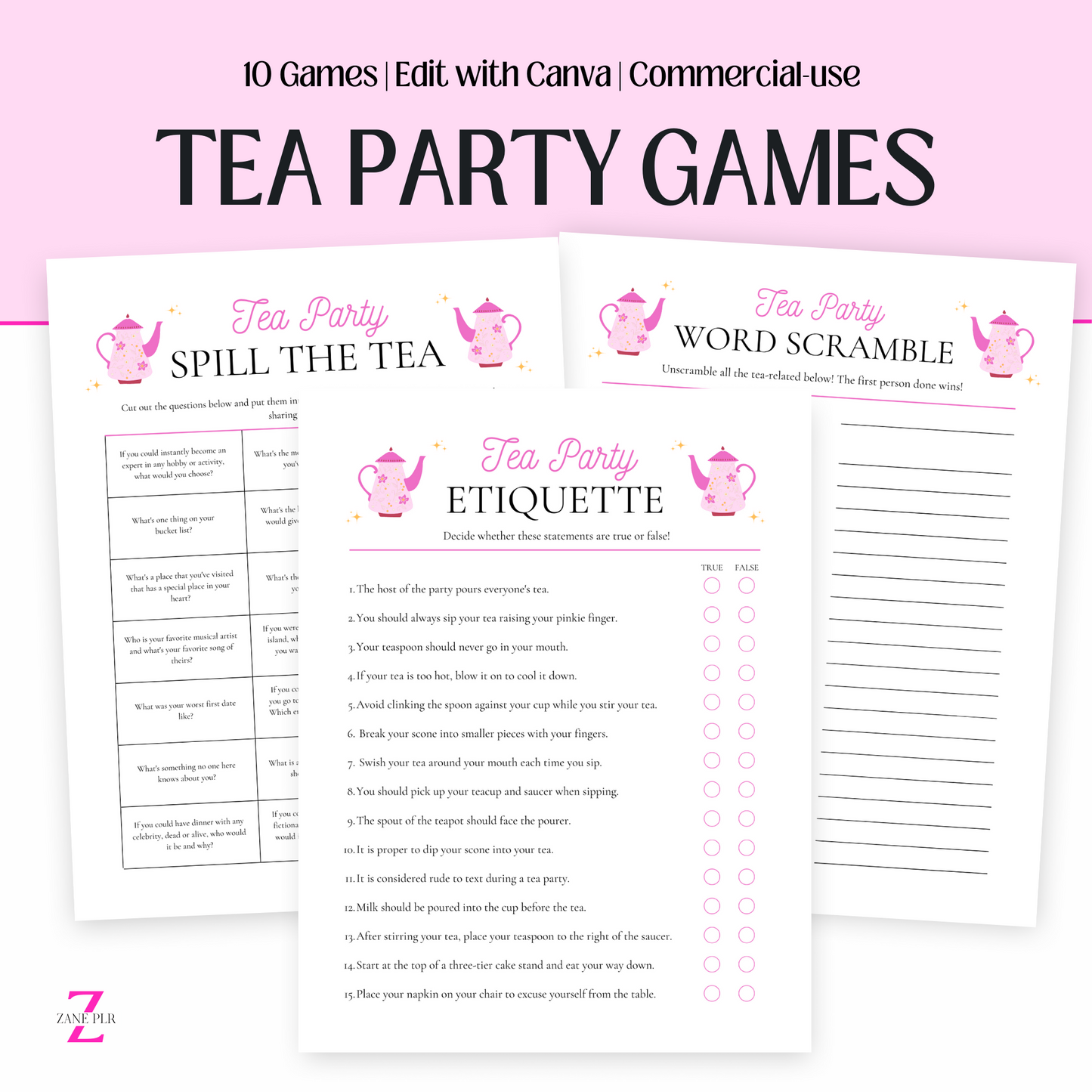 PLR Tea Party Games