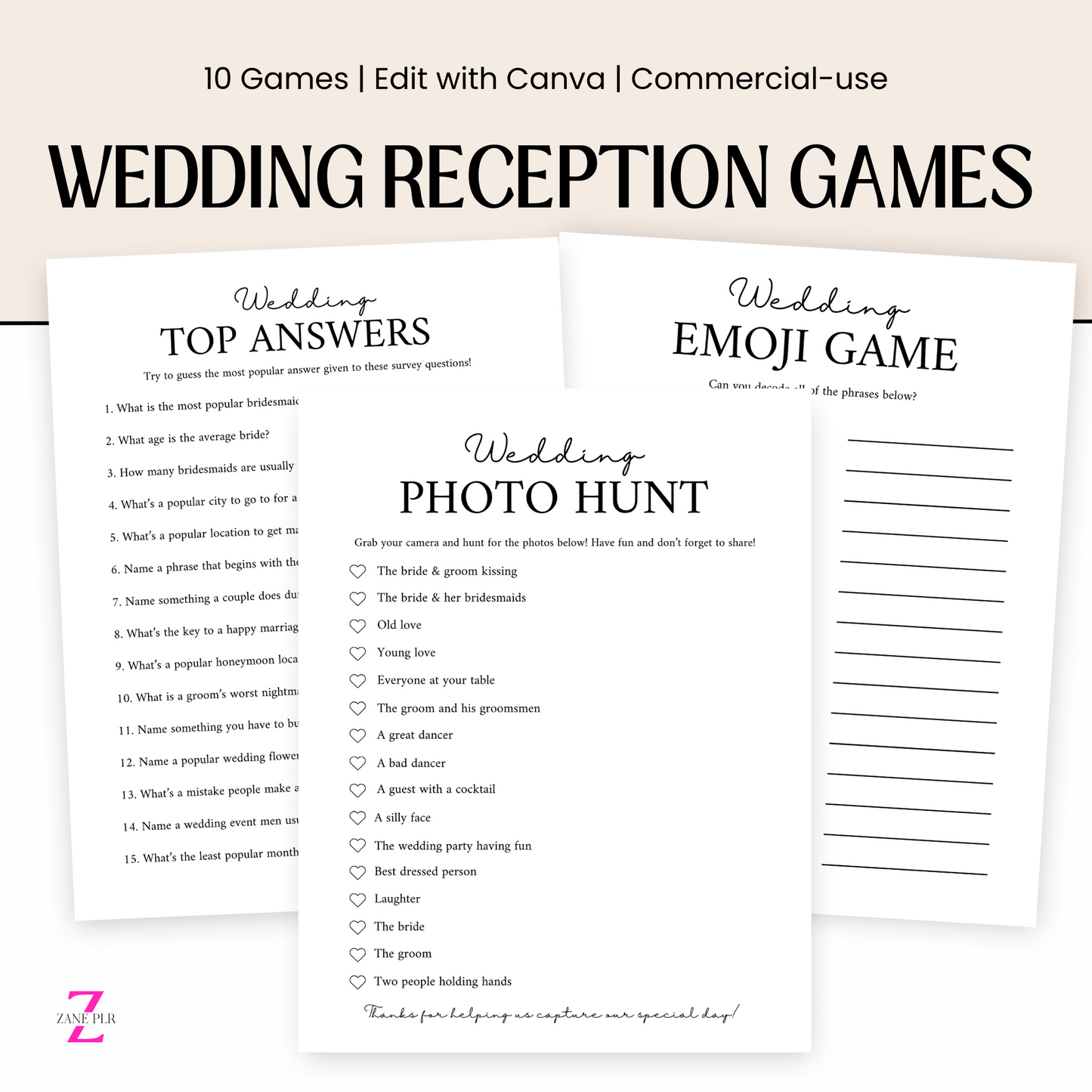 PLR Wedding Reception Games